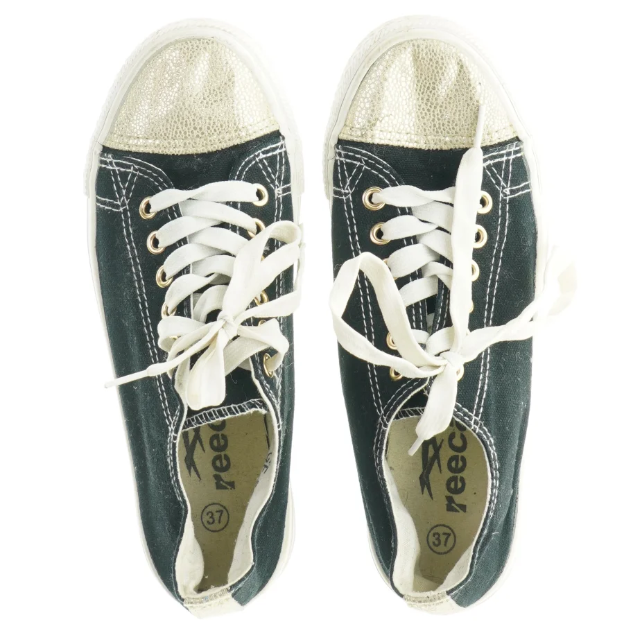 Denim-blå sneakers med gulddetaljer fra Reeca (str. 37)
