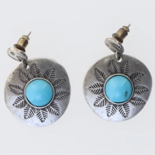 Sølvfarvede øreringe med turkis (str. 3 cm)