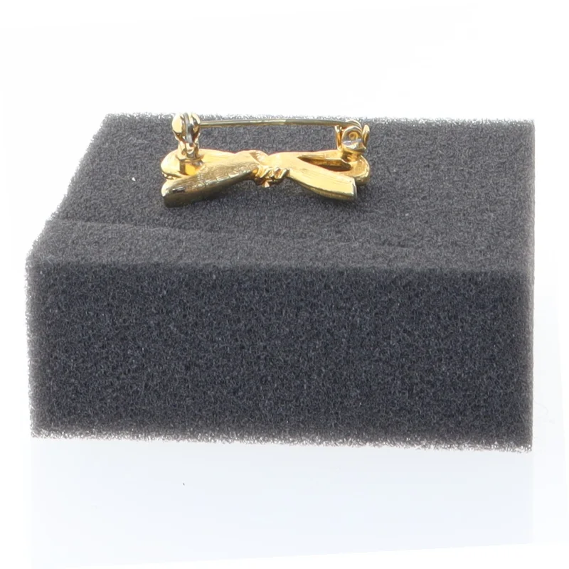 Gylden broche med simulerede diamanter (str. 3 cm)