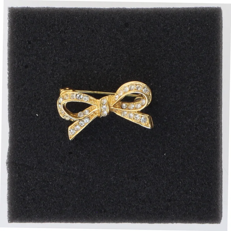 Gylden broche med simulerede diamanter (str. 3 cm)