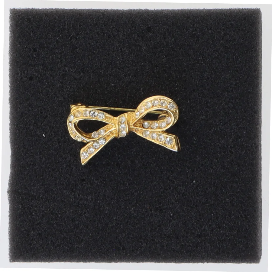 Gylden broche med simulerede diamanter (str. 3 cm)
