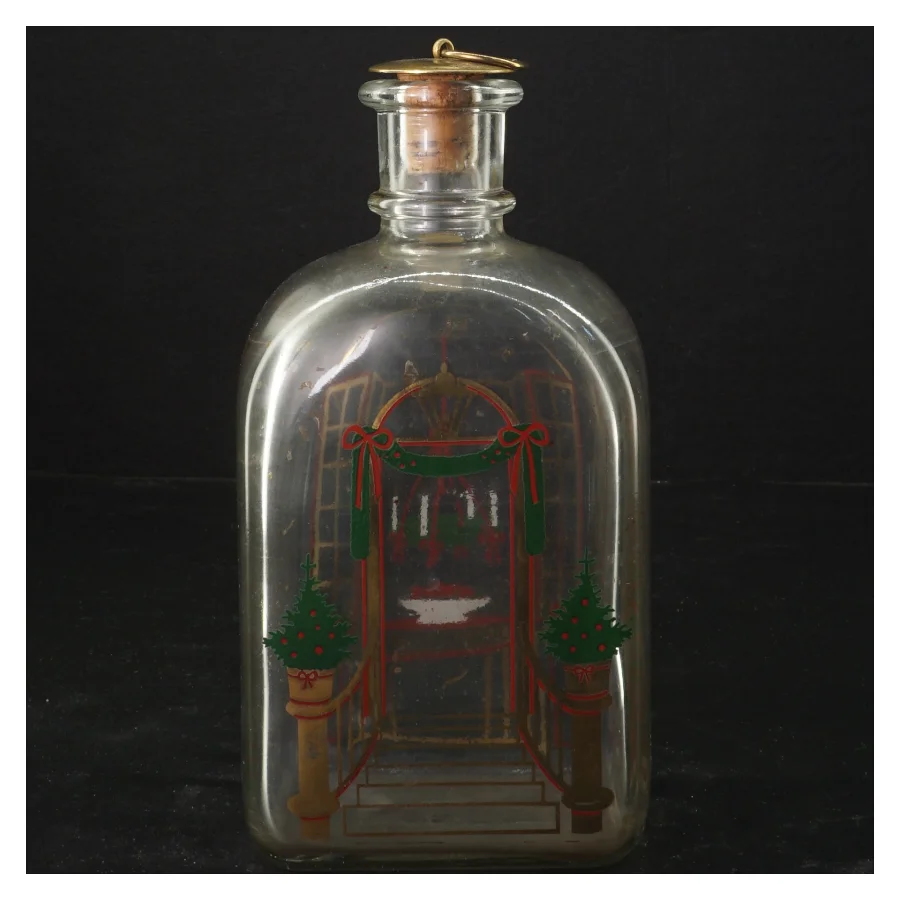 Glasflaske med julemotiv fra Holmegaard (str. 7x9x20 cm)