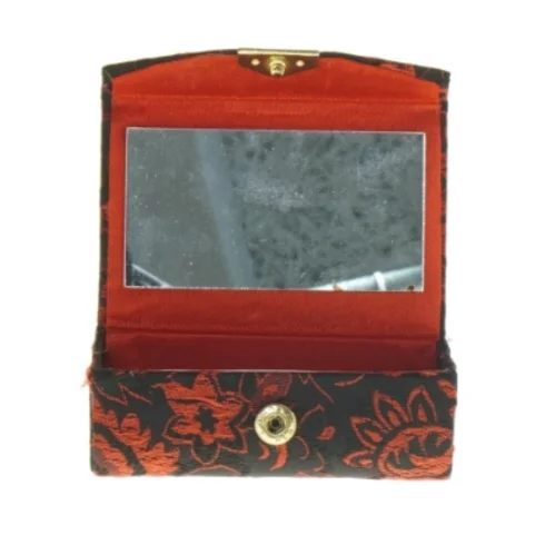 Broderet pung med spejl (str. 9 x 6 x 3 cm)