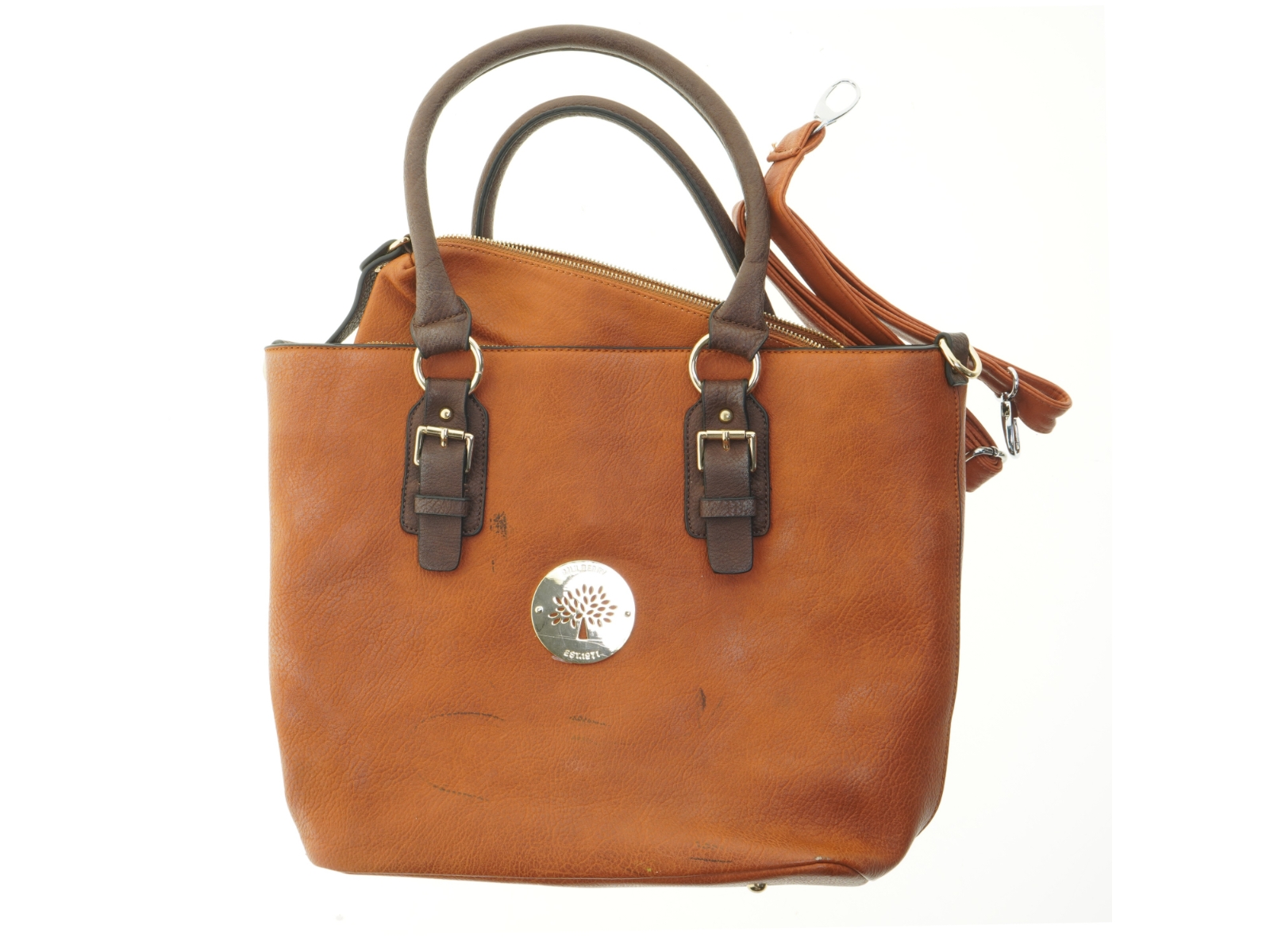 Brun lædertaske med logo fra Mulberry (str. 44x34 cm)