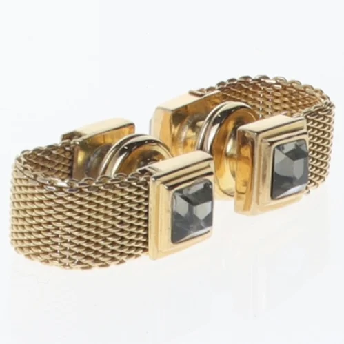 Guld manchetknapper med sort sten (str. En komma 8 x en komma 8 x nul komma 7 cm)