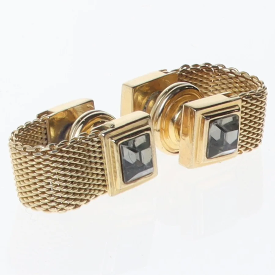 Guld manchetknapper med sort sten (str. En komma 8 x en komma 8 x nul komma 7 cm)