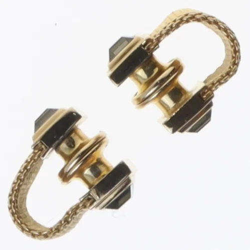 Guld manchetknapper med sort sten (str. En komma 8 x en komma 8 x nul komma 7 cm)