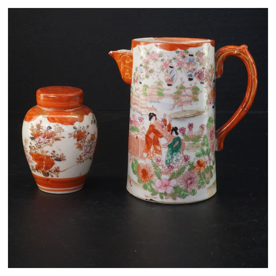 Japansk kande og vase med låg (str. 14 x 8,5 cm 9,5 x ø 7 cm)