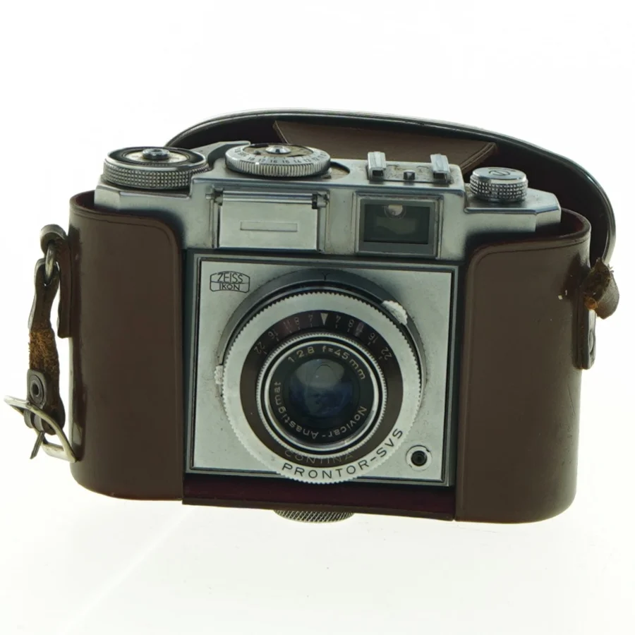 Vintage kamera med læderetui fra Zeiss Ikon (str. 12 cm x 8 cm)