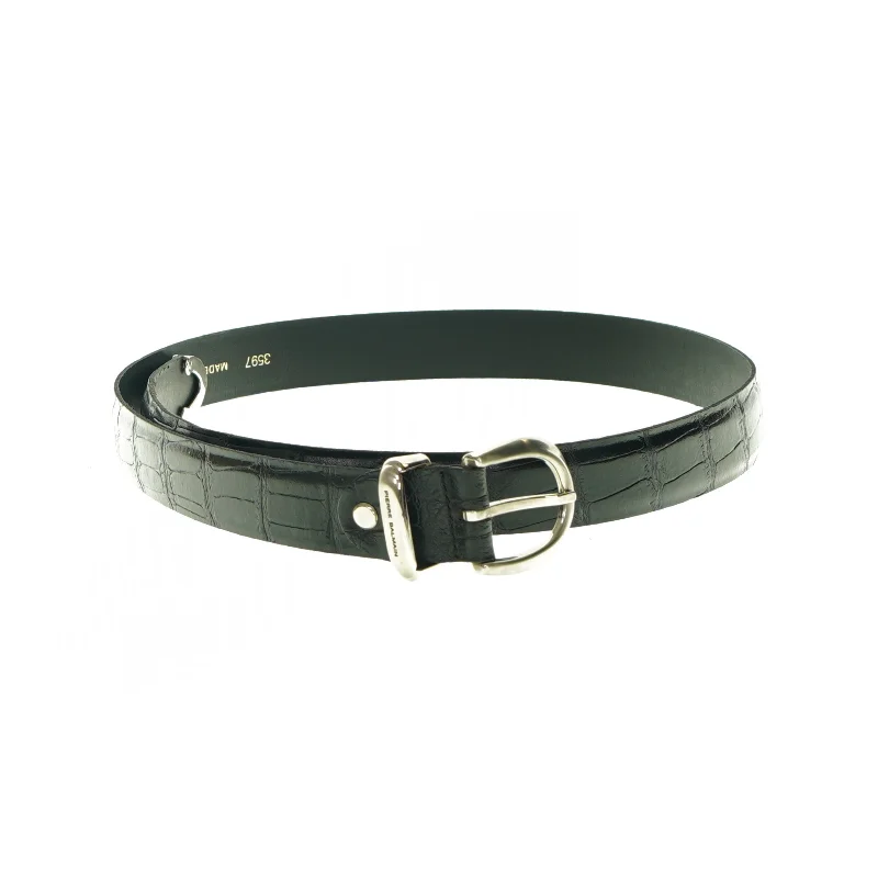 Sort læder bælte med slangeskind fra Pierre Balmain (str. L: 97-97 cm)