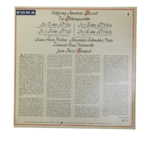 Wolfgang Amadeus Mozart Die Flötenquartette LP fra CBS