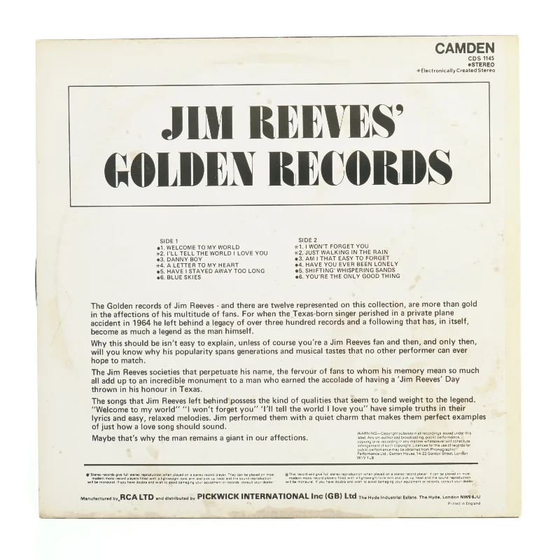 Jim Reeves' Golden Records vinyl album