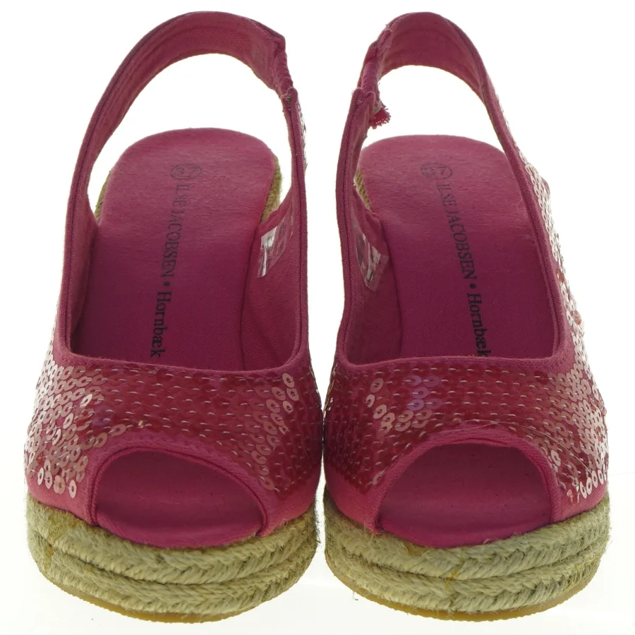 Røde stof wedges sandaler med palietter fra ILSE JACOBSEN Hornbæk (str. 37)