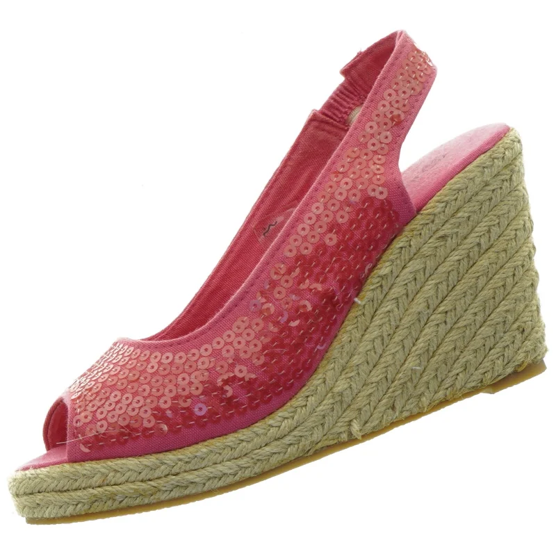 Røde stof wedges sandaler med palietter fra ILSE JACOBSEN Hornbæk (str. 37)