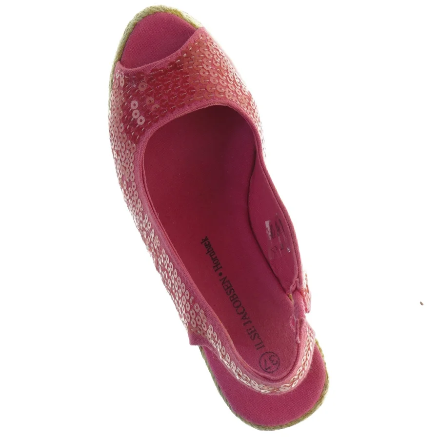 Røde stof wedges sandaler med palietter fra ILSE JACOBSEN Hornbæk (str. 37)