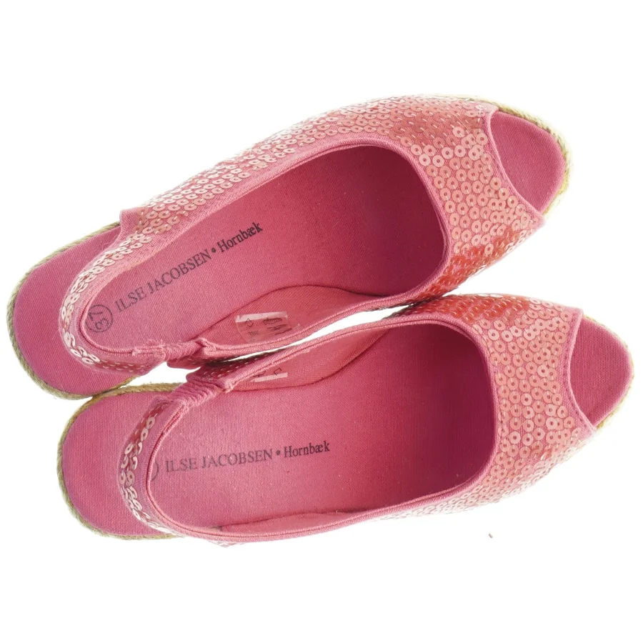 Røde stof wedges sandaler med palietter fra ILSE JACOBSEN Hornbæk (str. 37)