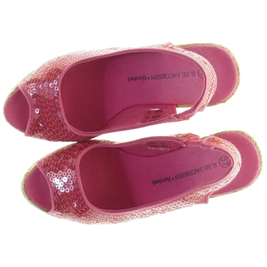 Røde stof wedges sandaler med palietter fra ILSE JACOBSEN Hornbæk (str. 37)