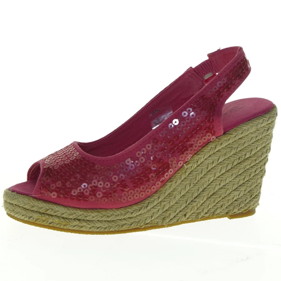 Røde stof wedges sandaler med palietter fra ILSE JACOBSEN Hornbæk (str. 37)