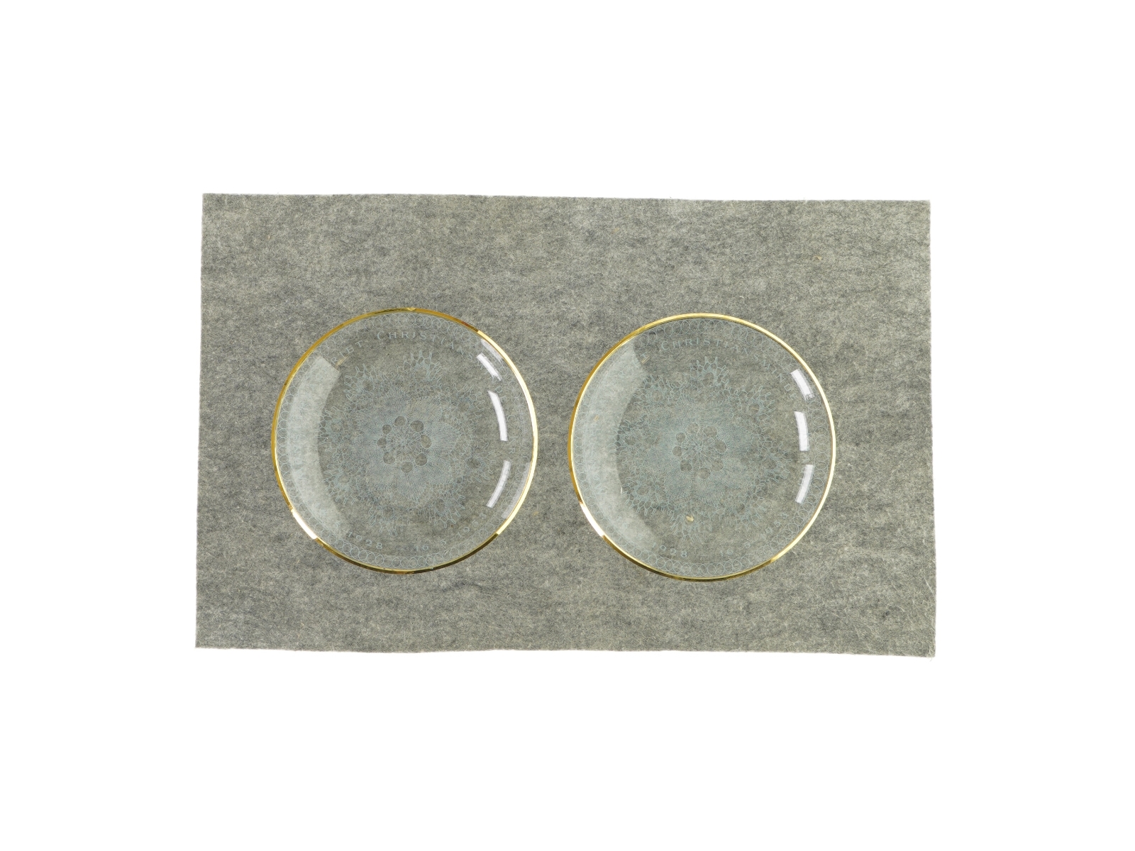 2 glas tallerkner med guldkant fra Ukendt (str. Ø:15)