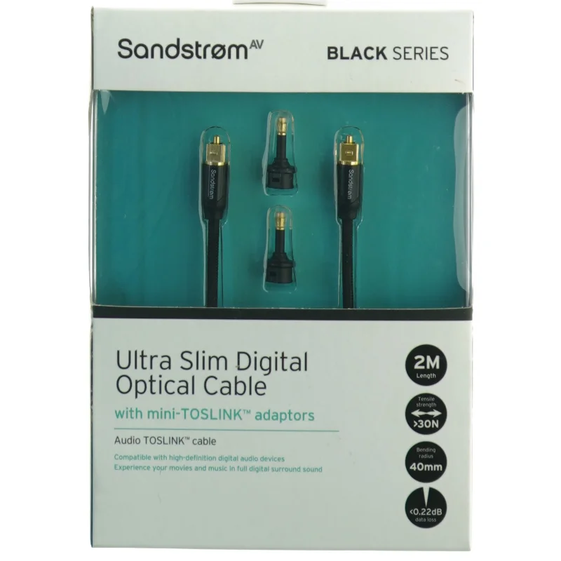 Sandstrøm Ultra Slim Digital Optisk Kabel med mini-TOSLINK adaptere fra Sandstrøm (str. 20 x 14 cm)