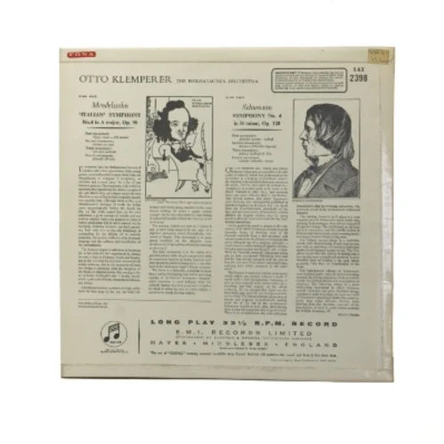 Mendelssohn og Schumann Symfonier LP fra Columbia