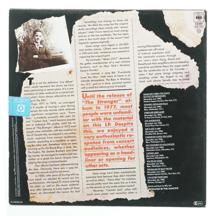 Billy Joel - Songs in the Attic LP