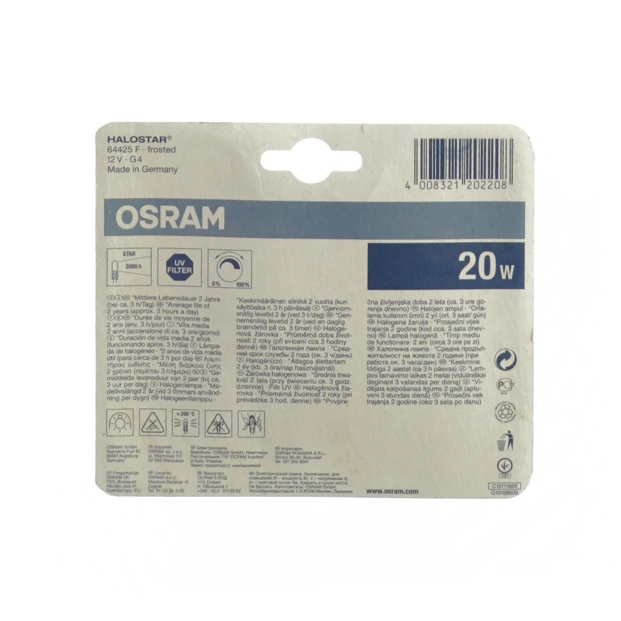 Halogen pære (2 stk) fra Osram (str. 20W)