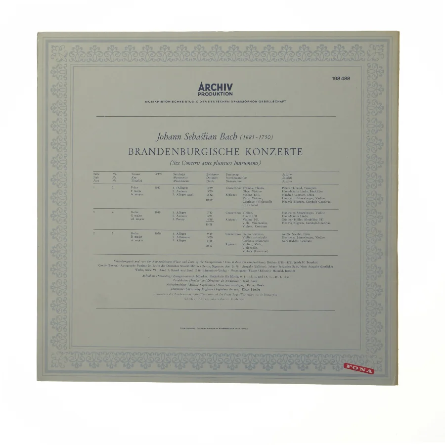 Brandenburgische Konzerte LP fra Archiv Produktion