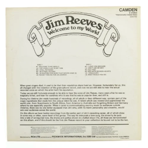 Jim Reeves LP 'Welcome to my World'
