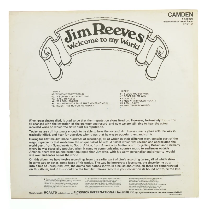 Jim Reeves LP 'Welcome to my World'