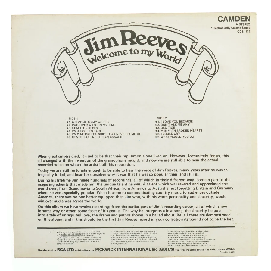 Jim Reeves LP 'Welcome to my World'