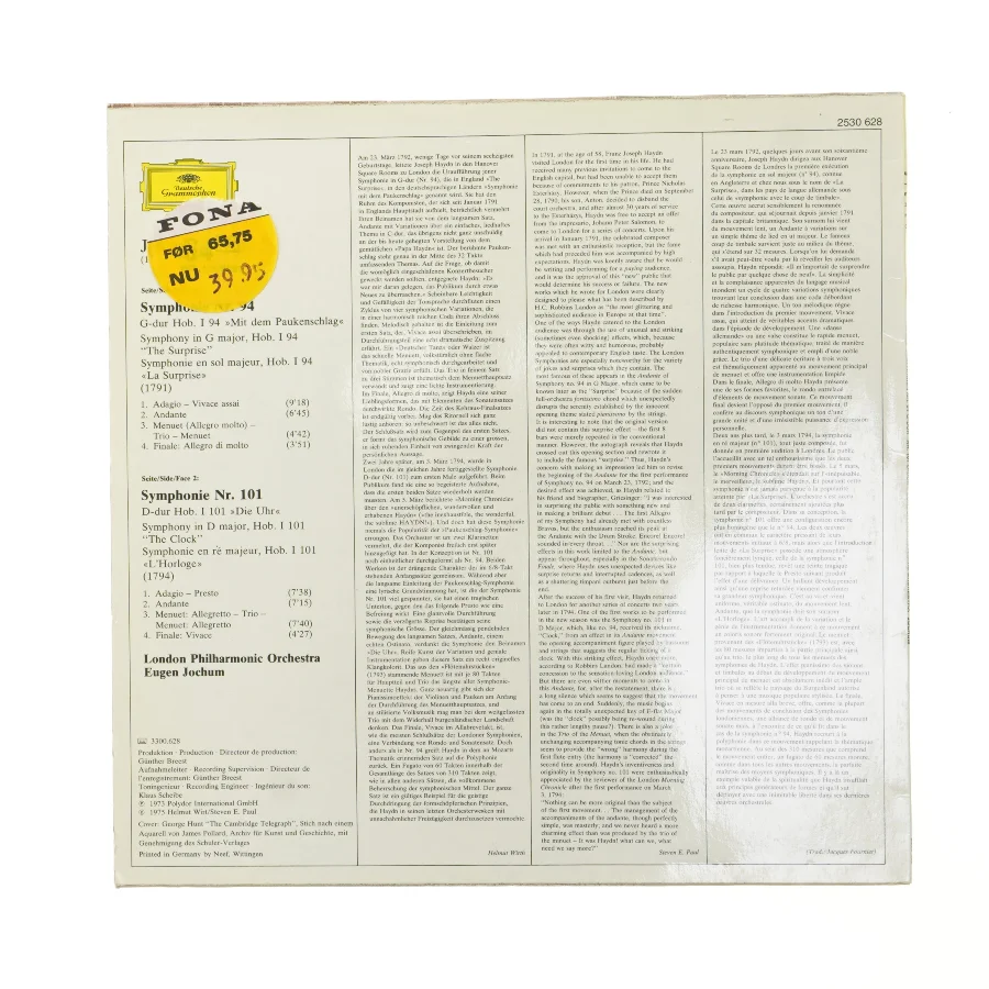 Joseph Haydn LP - Symphonies 94 og 101