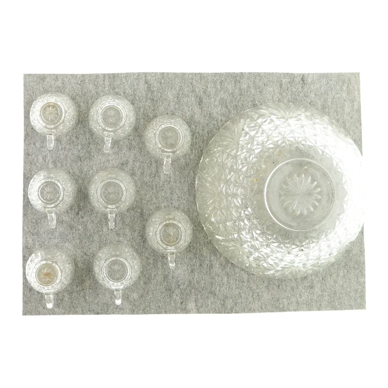 Punchskål m. 8 glas fra Arlington (str. HØ skål: 18x30 cm)