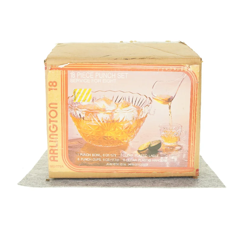 Punchskål m. 8 glas fra Arlington (str. HØ skål: 18x30 cm)