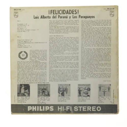 Luis Alberto del Paraná y Los Paraguayos - Felicidades LP fra Philips