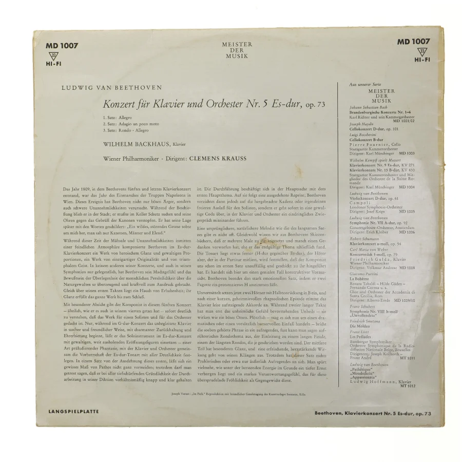 Beethoven Klavierkonzert Nr. 5 LP fra Decca