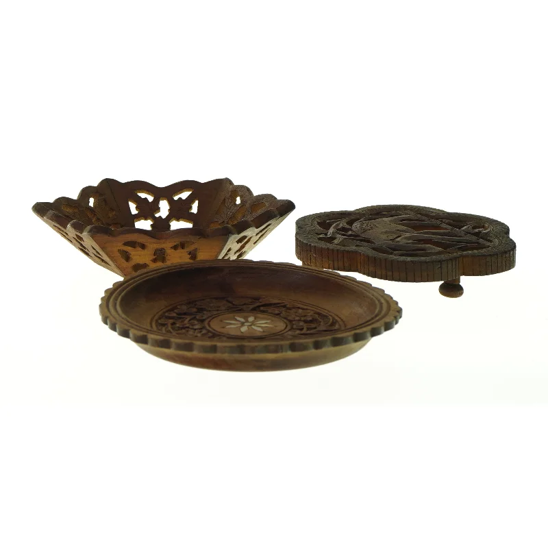 Dekorative skål/fad i træ (3 stk) (str. HØ: 4x16 og 2x18 og 6x20 cm)