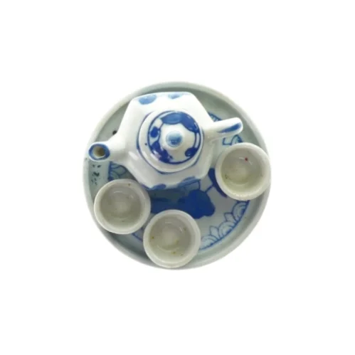 Miniature testel med 4 kopper, kande og bakke (str. Bakke Ø: 9 cm) (str. Bakke Ø: 9 cm)