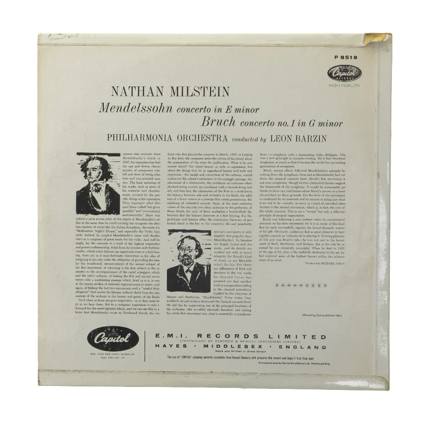Nathan Milstein - Mendelssohn & Bruch Concertos LP fra Capitol Records