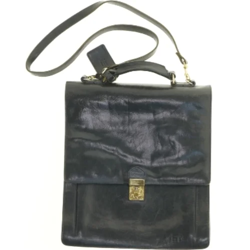 Sort læder skuldertaske (str. 33 x 37 cm)