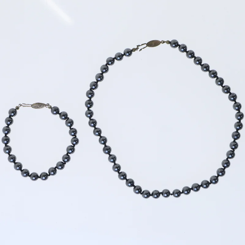 Perlekæde og armbånd sæt (str. 43&21 cm)