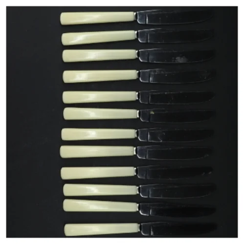 Knivsæt med elfenbensfarvede håndtag