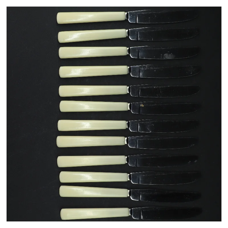 Knivsæt med elfenbensfarvede håndtag