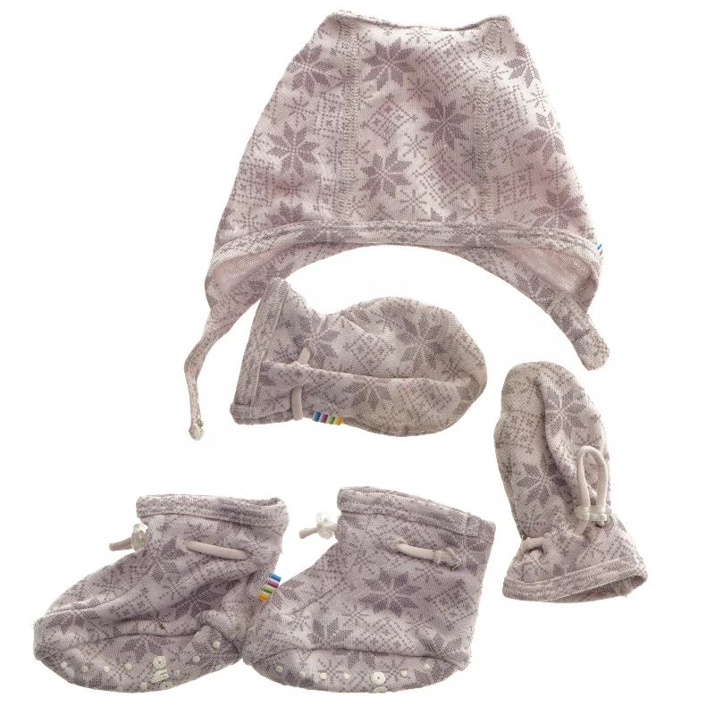 Joha uld sæt hue, vanter og futsko  (0-6 mdr)