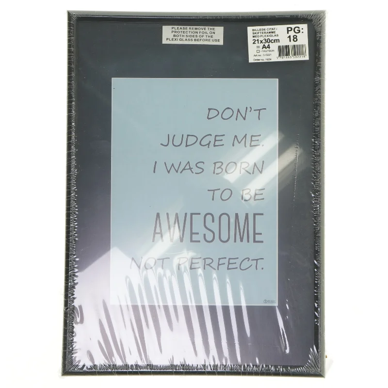 Sort billedramme med inspirerende citat (str. 21x30 cm)