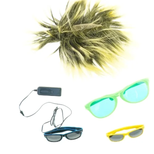 Solbriller og paryk, udklædning (str. Blandet)