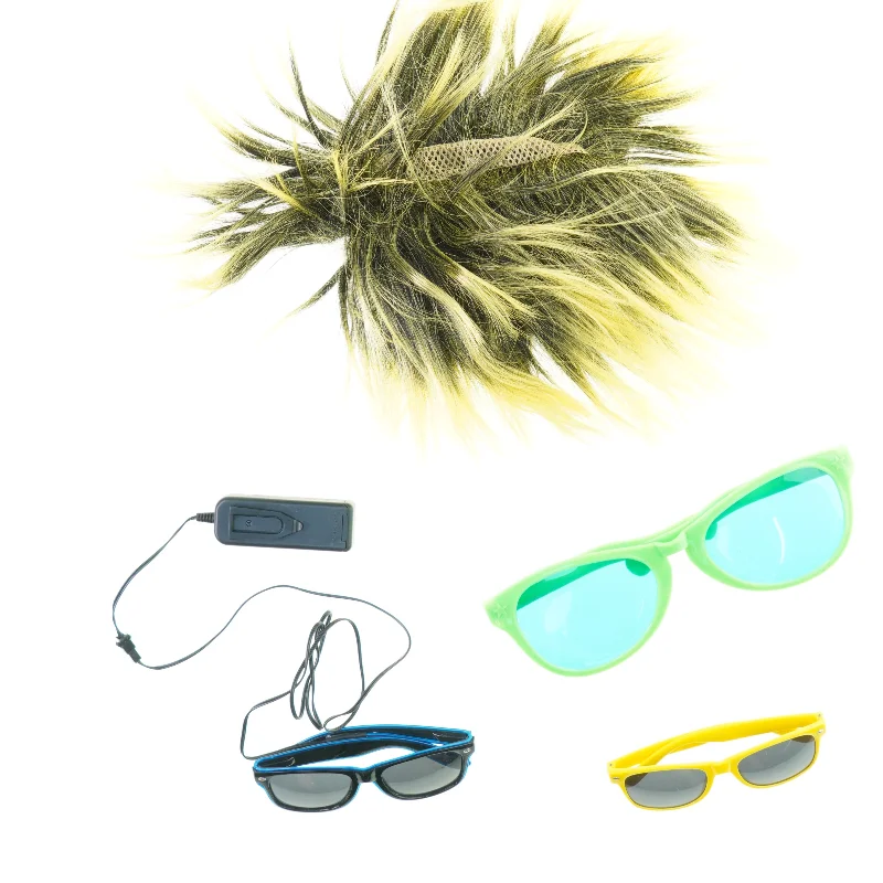 Solbriller og paryk, udklædning (str. Blandet)