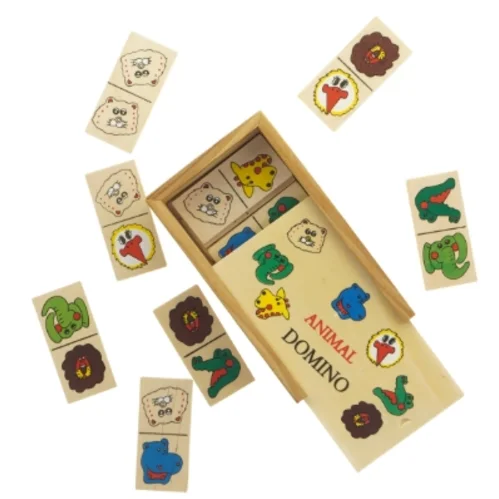 Træ domino med dyremotiver (inkl 18 brikker)