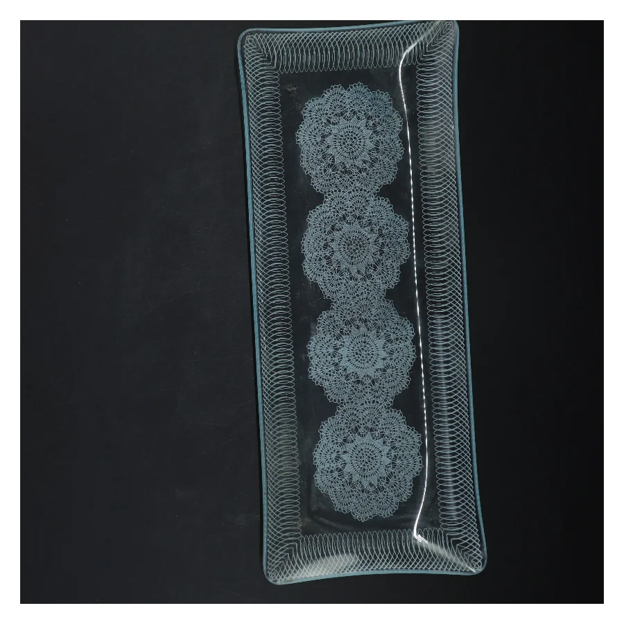 Gammelt Rektangulært glasfad med mønster (str. 33 cm)