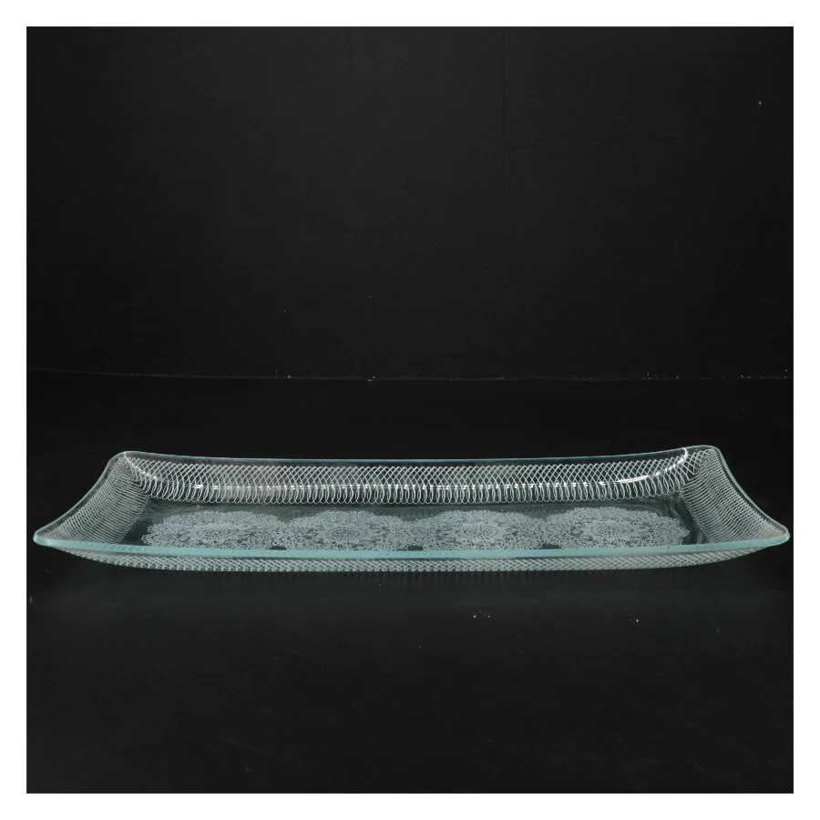 Gammelt Rektangulært glasfad med mønster (str. 33 cm)